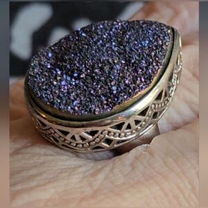Rainbow Drusy Quartz Sterling Silver Ring-Size 7
